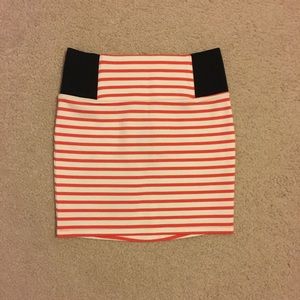Orange and cream stripped body con skirt